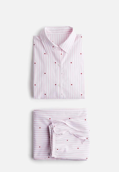 H&M - Cotton poplin pyjamas - light pink hearts