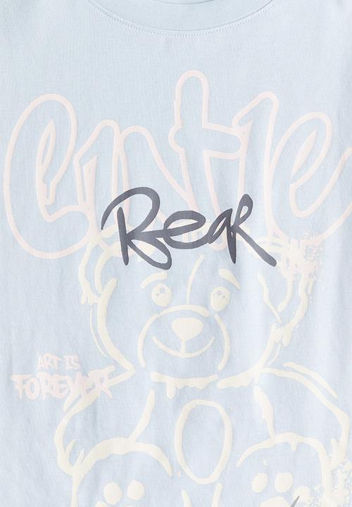 H&M - Oversized cotton t-shirt - light blue cutie bear