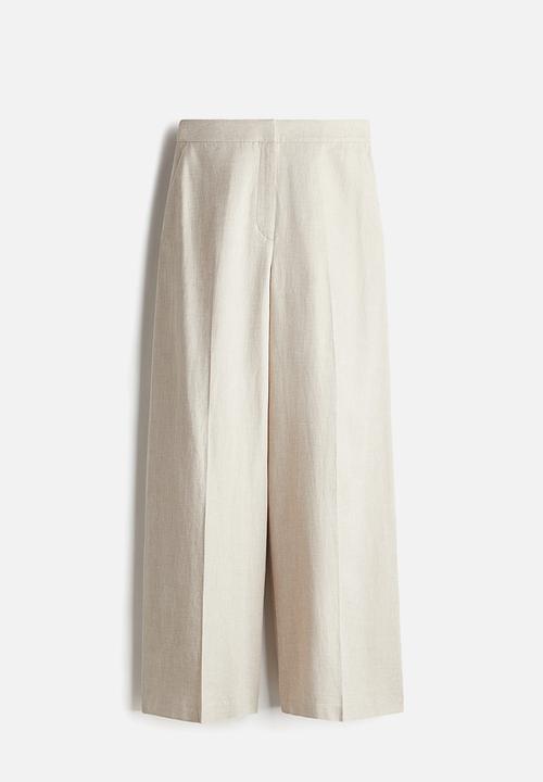 H&M - Wide linen-blend trousers - light beige