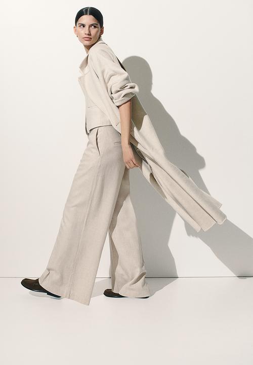 H&M - Wide linen-blend trousers - light beige
