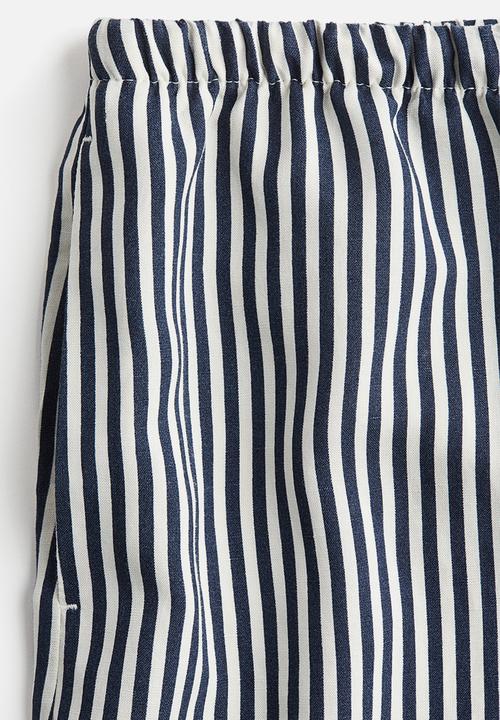 H&M - Linen-blend drawstring shorts - navy blue/striped 