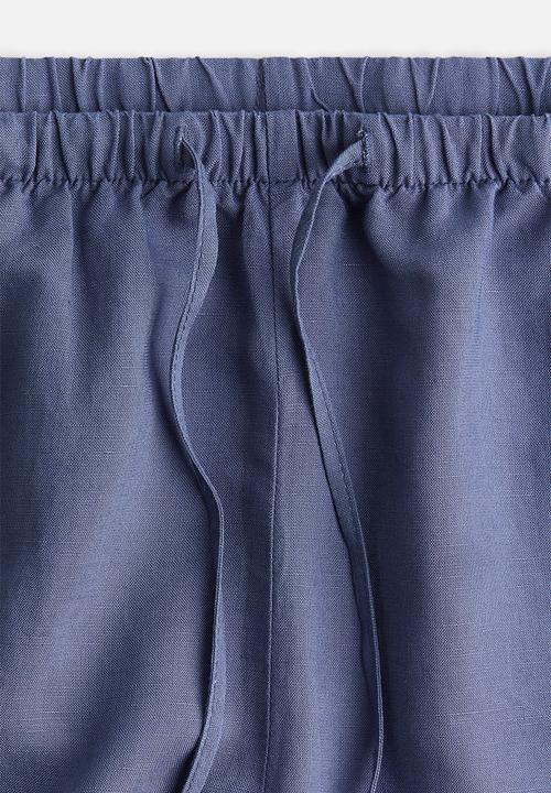 H&M - Linen-blend drawstring shorts - pigeon blue