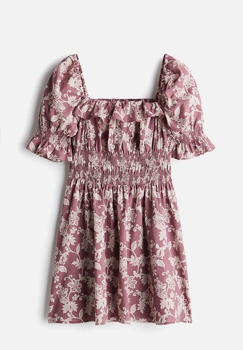 H&M - Frill-trimmed crêpe dress -  old rose/floral 