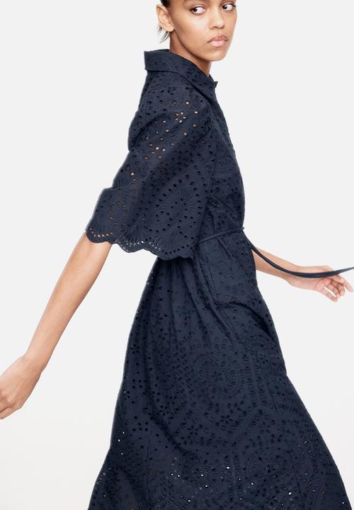 H&M - Broderie anglaise shirt dress - navy blue