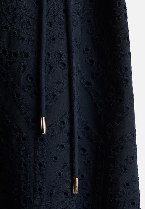 H&M - Broderie anglaise shirt dress - navy blue