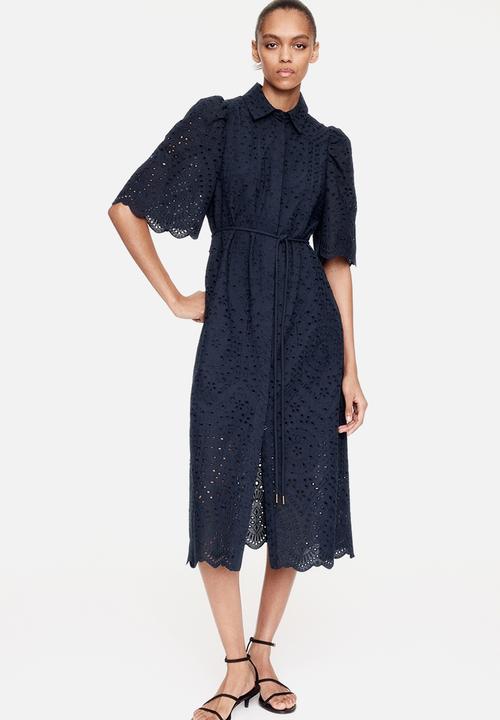 Broderie anglaise shirt dress - navy blue - 1265571003