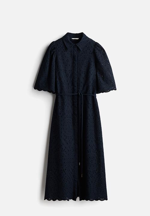H&M - Broderie anglaise shirt dress - navy blue