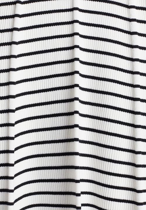 H&M - Rib-knit flared-skirt dress - cream striped