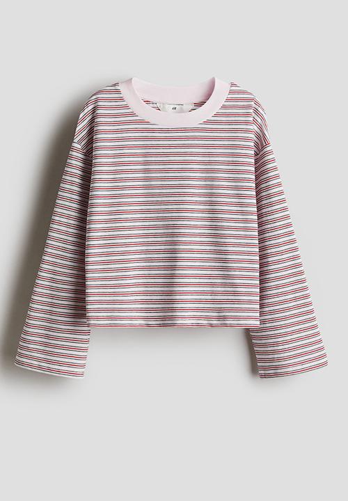 H&M - Long-sleeved cotton jersey top - light pink striped