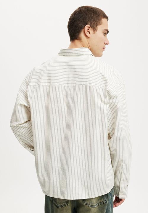 Cotton On - Hampton Long Sleeve Shirt - White Oxford Stripe