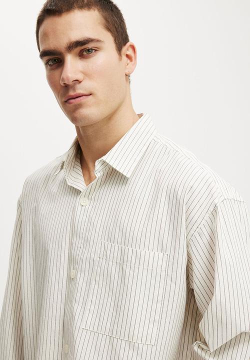 Cotton On - Hampton Long Sleeve Shirt - White Oxford Stripe