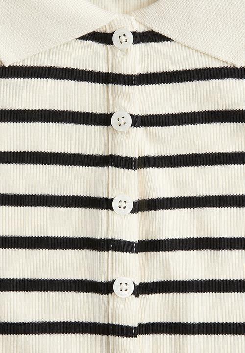 H&M - Ribbed polo shirt - cream/striped