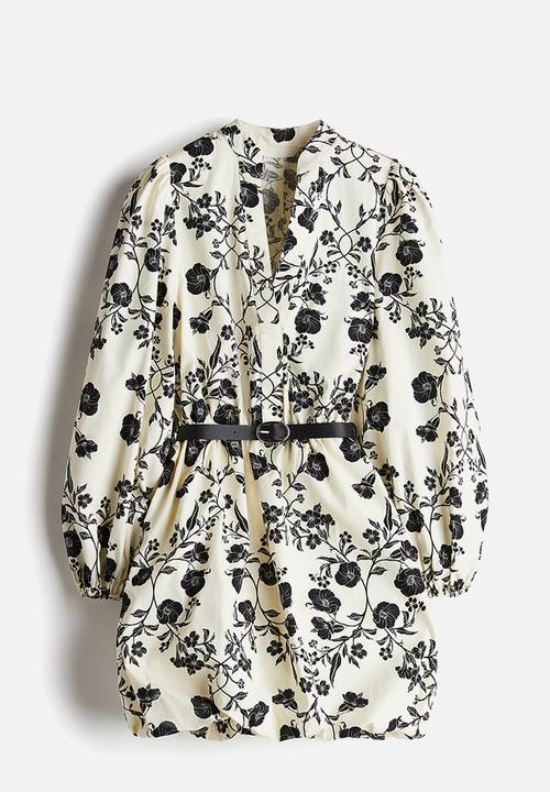 H&M - Belted bubble-hem dress - cream/floral