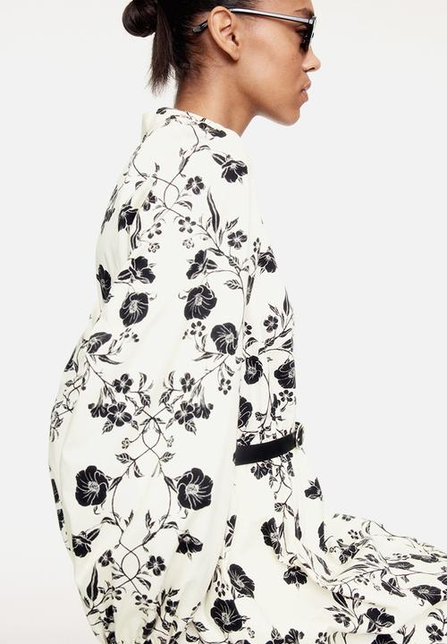 H&M - Belted bubble-hem dress - cream/floral