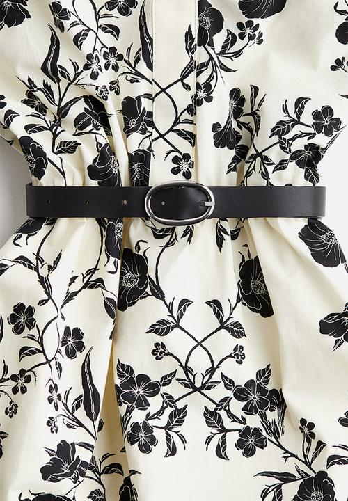 H&M - Belted bubble-hem dress - cream/floral