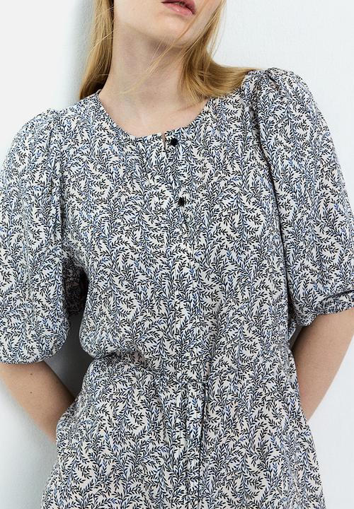 H&M - Tie-belt dress - white/blue patterned