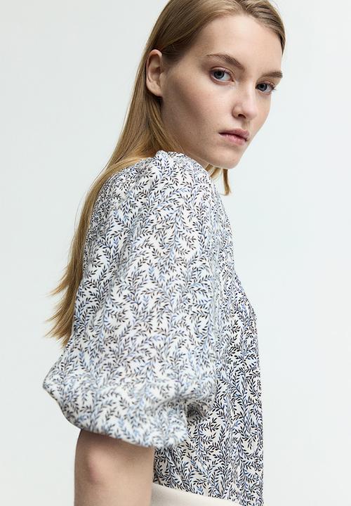 H&M - Tie-belt dress - white/blue patterned