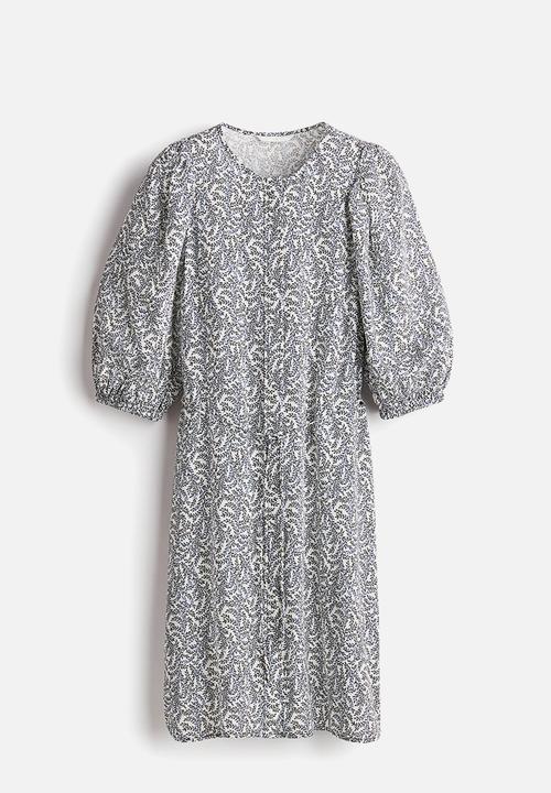 H&M - Tie-belt dress - white/blue patterned