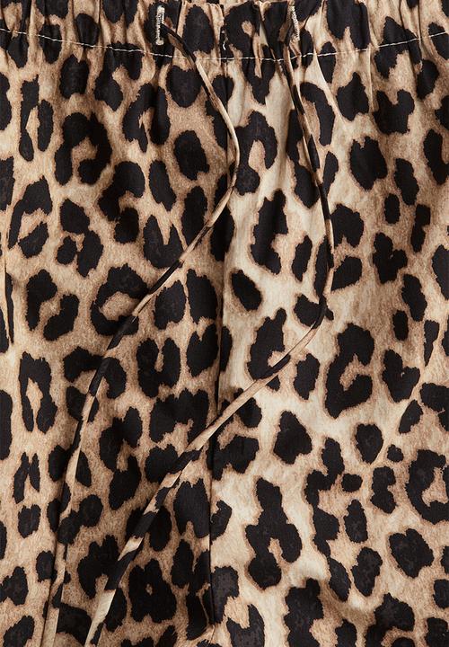 H&M - Cotton drawstring shorts - light beige & leopard print 