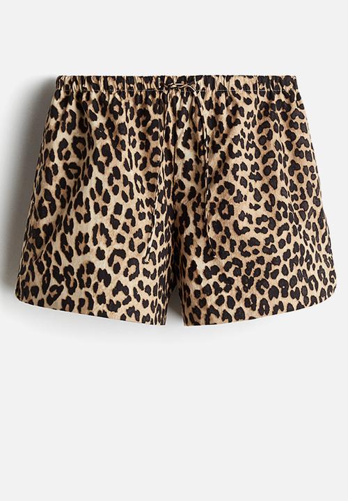 H&M - Cotton drawstring shorts - light beige & leopard print 