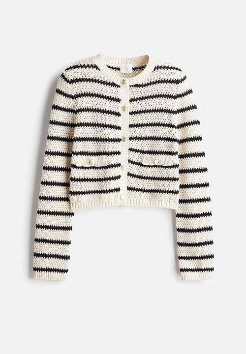 H&M - Textured-knit cardigan - cream & black striped