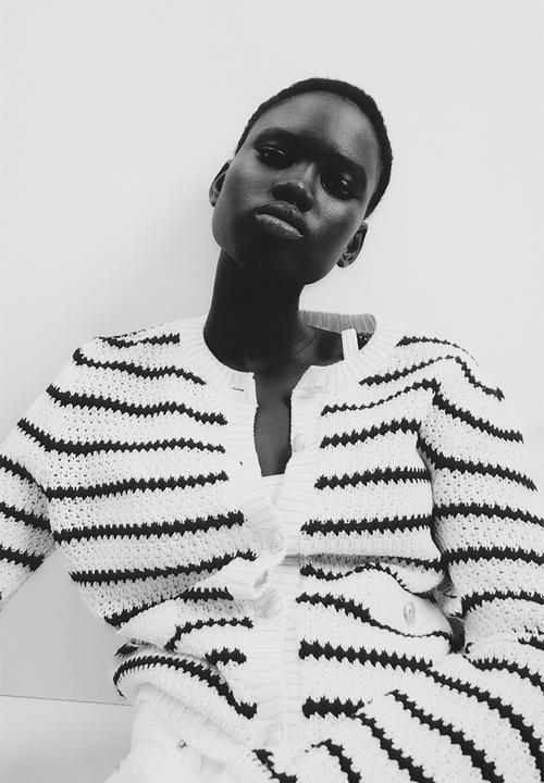 H&M - Textured-knit cardigan - cream & black striped