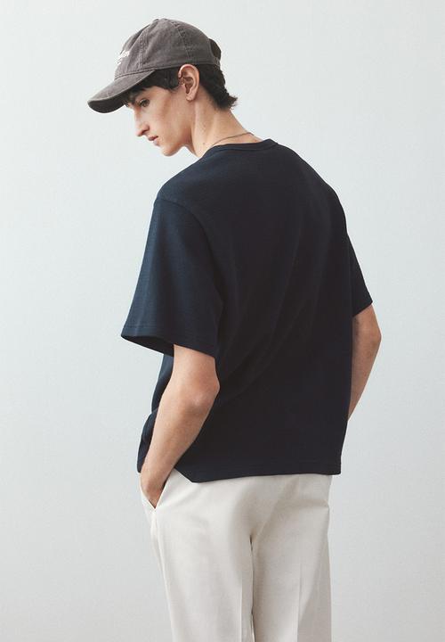 H&M - Regular fit waffled t-shirt - navy blue