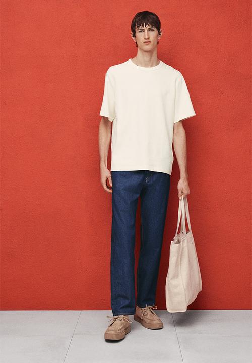 H&M - Regular fit waffled t-shirt - cream 