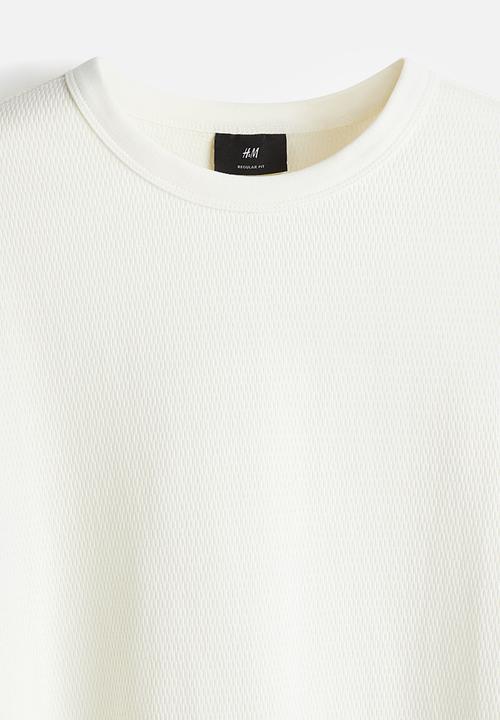H&M - Regular fit waffled t-shirt - cream 