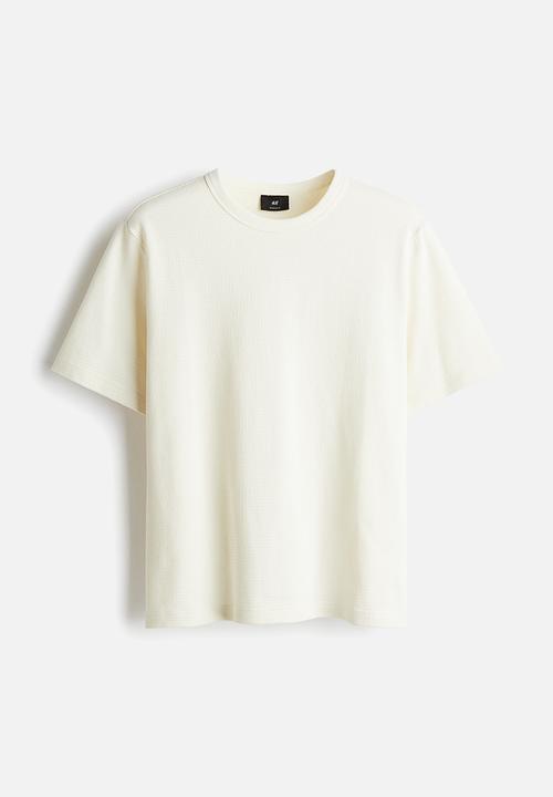 H&M - Regular fit waffled t-shirt - cream 