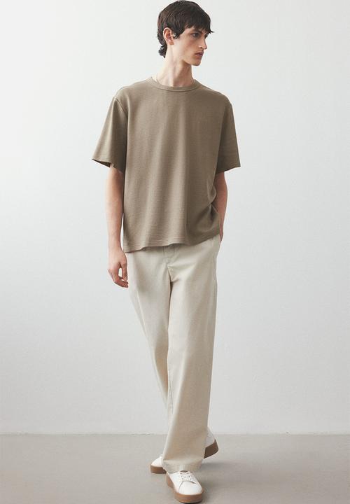 H&M - Regular fit waffled t-shirt - dark beige