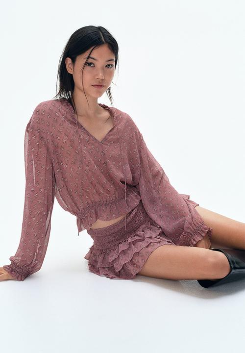 H&M - Tiered mini skirt - dusty pink patterned