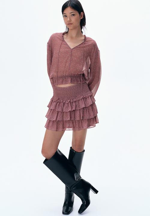 H&M - Tiered mini skirt - dusty pink patterned