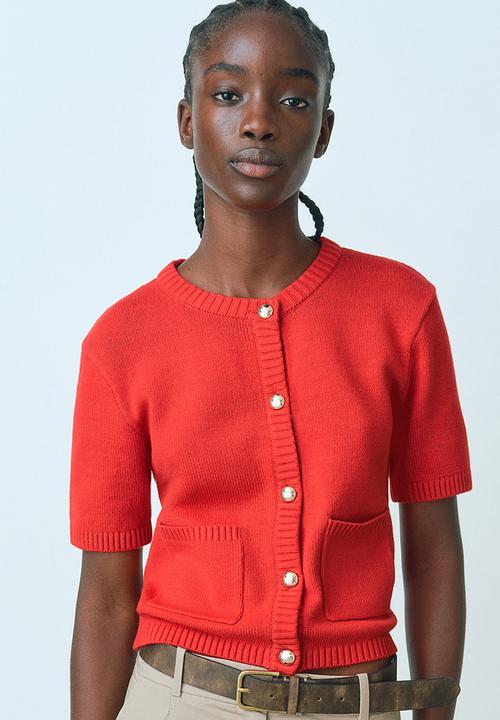 Short-sleeved cardigan - red - 1277540001