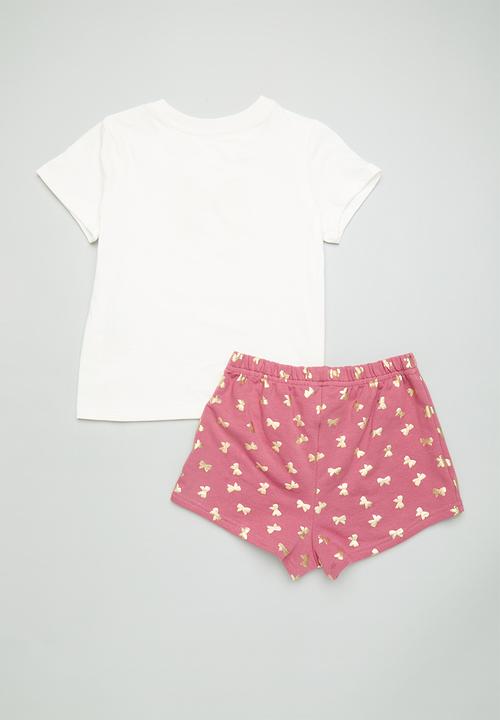 Pop Candy - Tee & short set - pink/gold bows