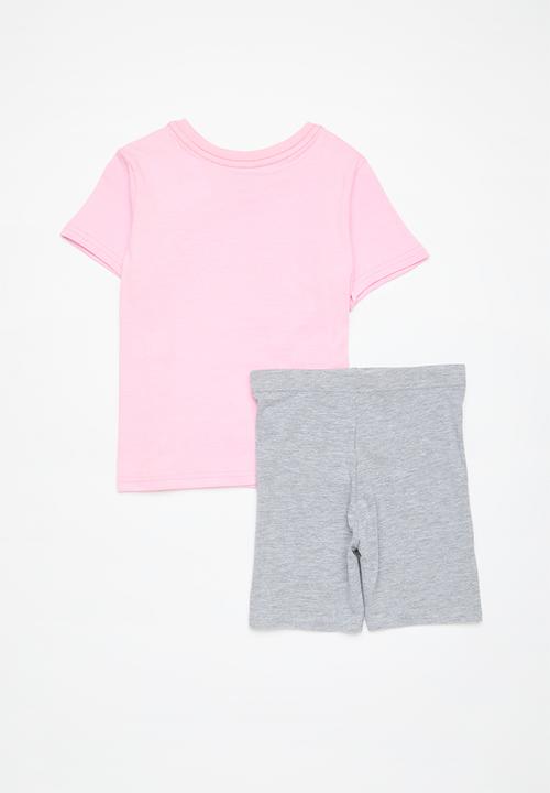Pop Candy - Tee & Cycling  short set - pink & grey