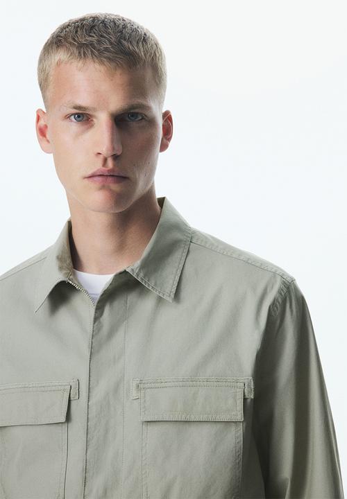 H&M - Regular fit utility overshirt - sage green