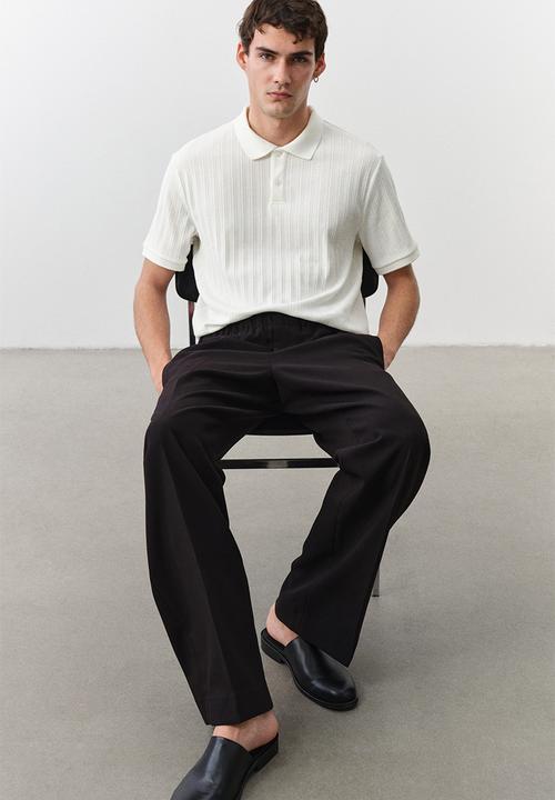 H&M - Slim fit textured jersey polo shirt - cream