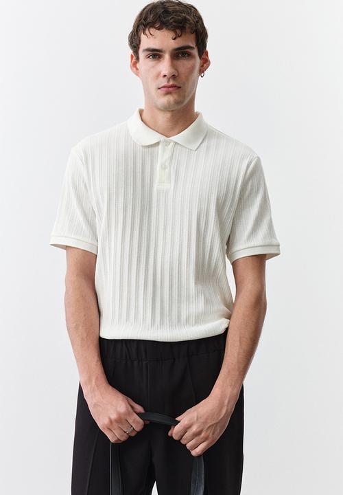 Slim fit textured jersey polo shirt - cream - 1276602001