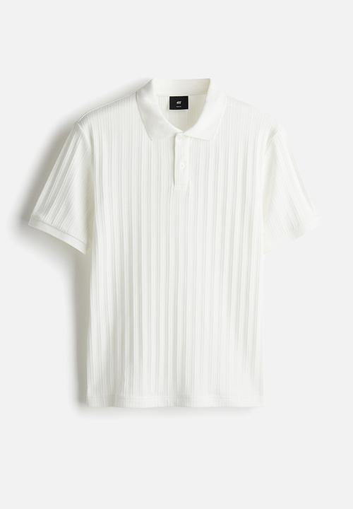 H&M - Slim fit textured jersey polo shirt - cream