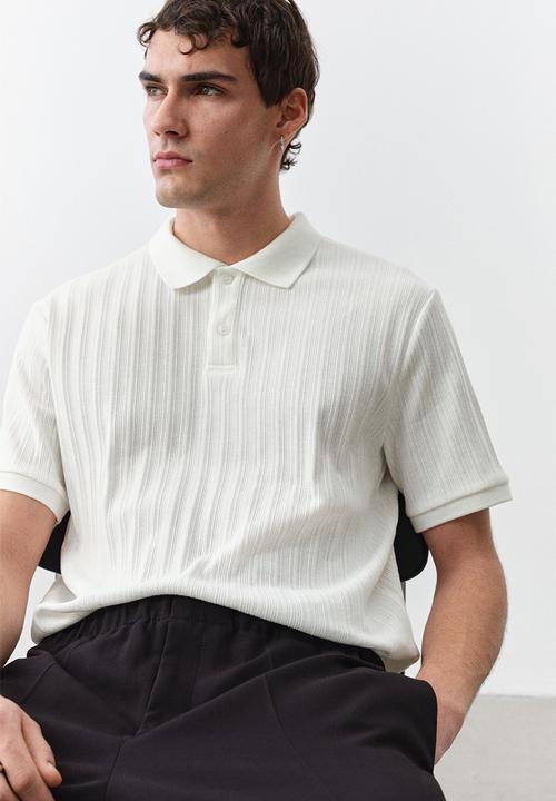 H&M - Slim fit textured jersey polo shirt - cream
