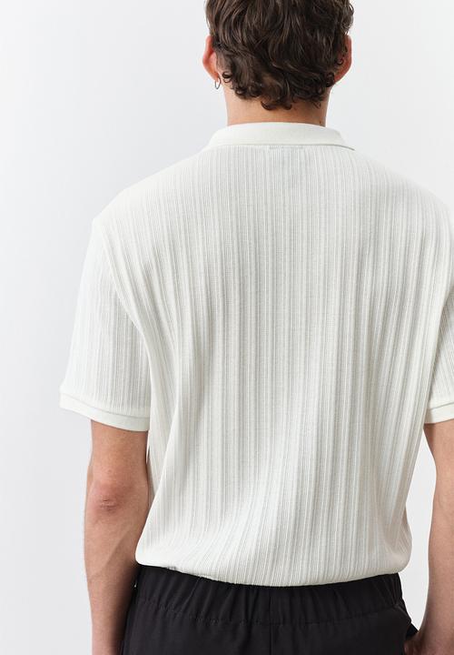 H&M - Slim fit textured jersey polo shirt - cream