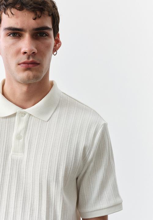 H&M - Slim fit textured jersey polo shirt - cream