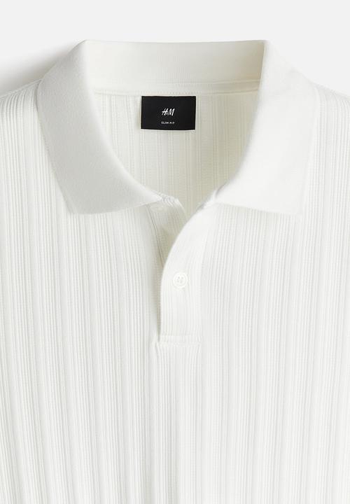 H&M - Slim fit textured jersey polo shirt - cream