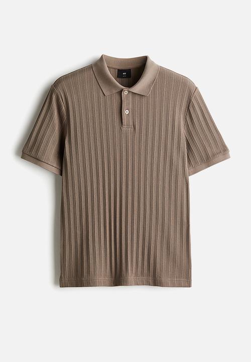 H&M - Slim fit textured jersey polo shirt - dark beige