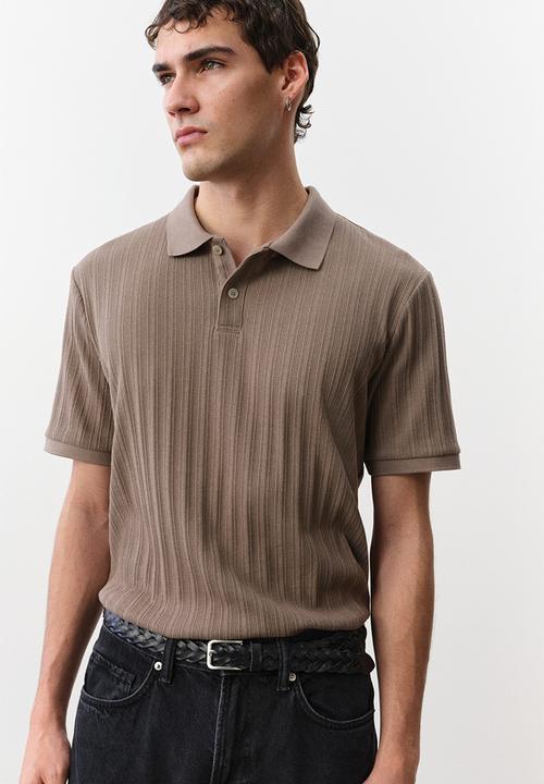 H&M - Slim fit textured jersey polo shirt - dark beige