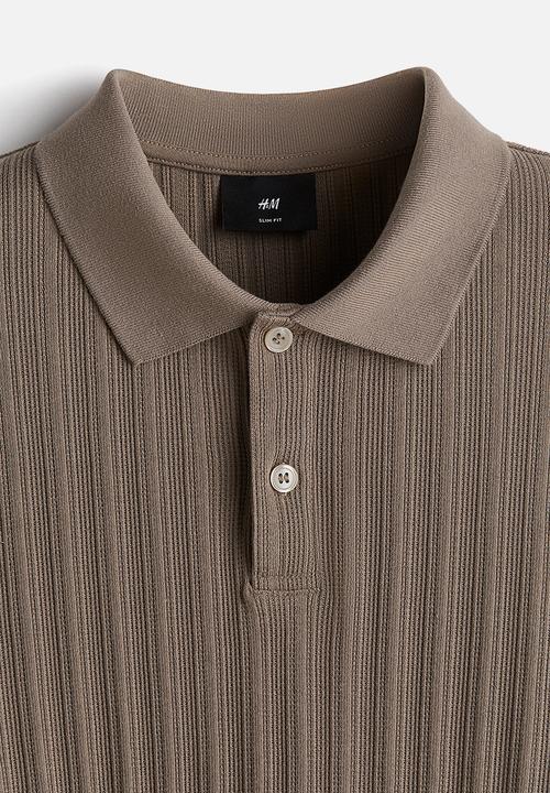H&M - Slim fit textured jersey polo shirt - dark beige