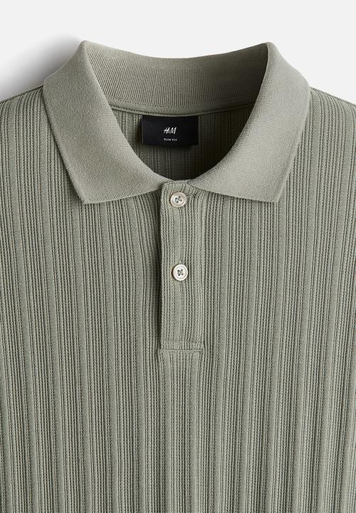 H&M - Slim fit textured jersey polo shirt - green