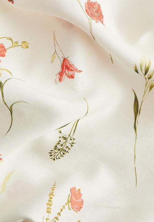 H&M - Oversized tie-neck blouse - white floral 