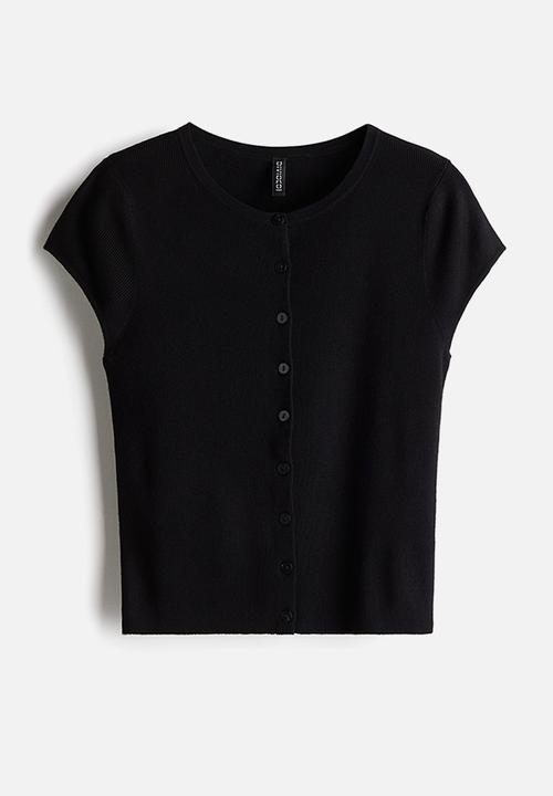 H&M - Short-sleeved fine-knit cardigan - black